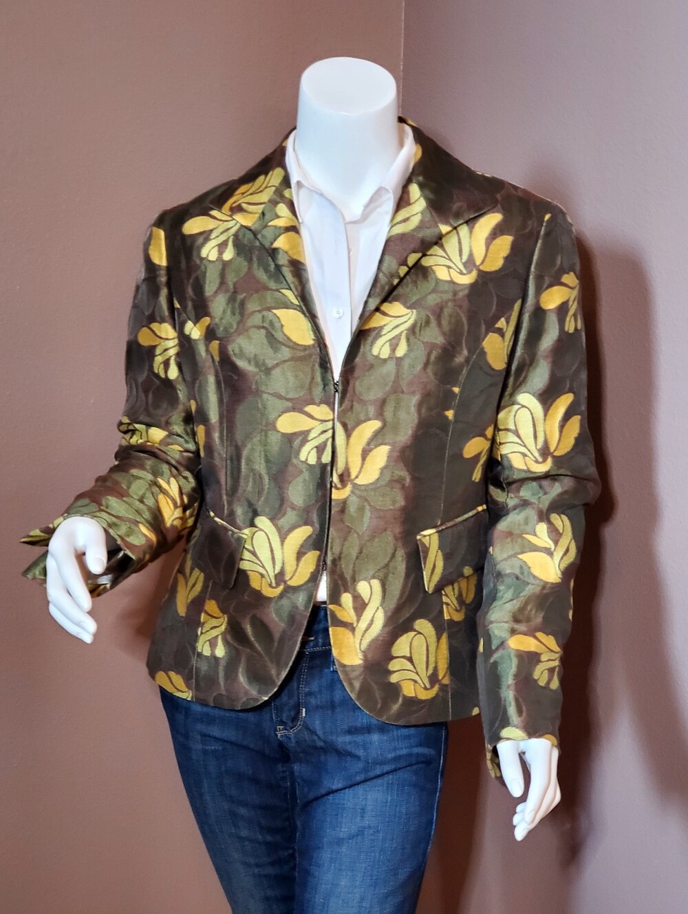 LAFAYETTE NY 148 Green Floral Brocade Blazer Size 2